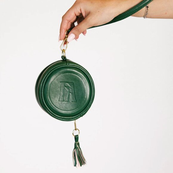 Fore All Tulee Mini Bag Green Leather Clip Tassel Round Wristlet Bag Charm Golf - Picture 4 of 7